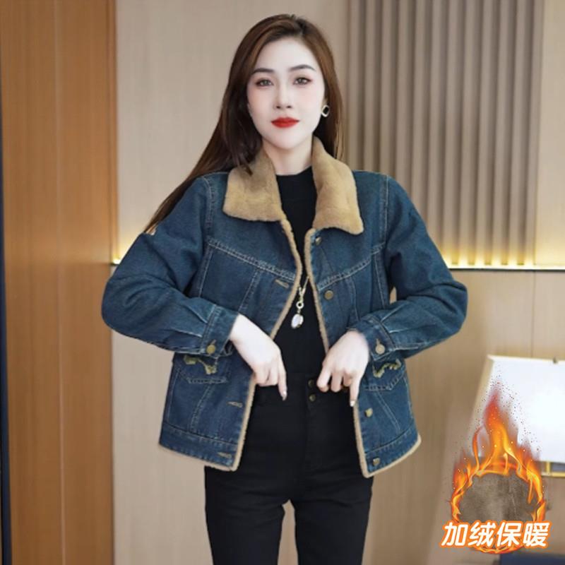 正品高货加绒加厚牛仔短款