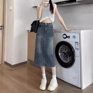 梨形身材高腰显瘦中长款 2025新款 开叉A 韩版 高货牛仔半身裙女秋季