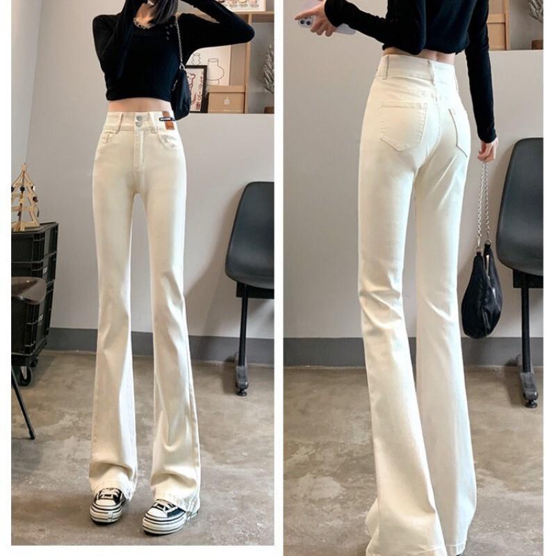 正品高货白色喇叭裤女2025年新款秋秋直筒裤女微喇阔腿马蹄裤子修