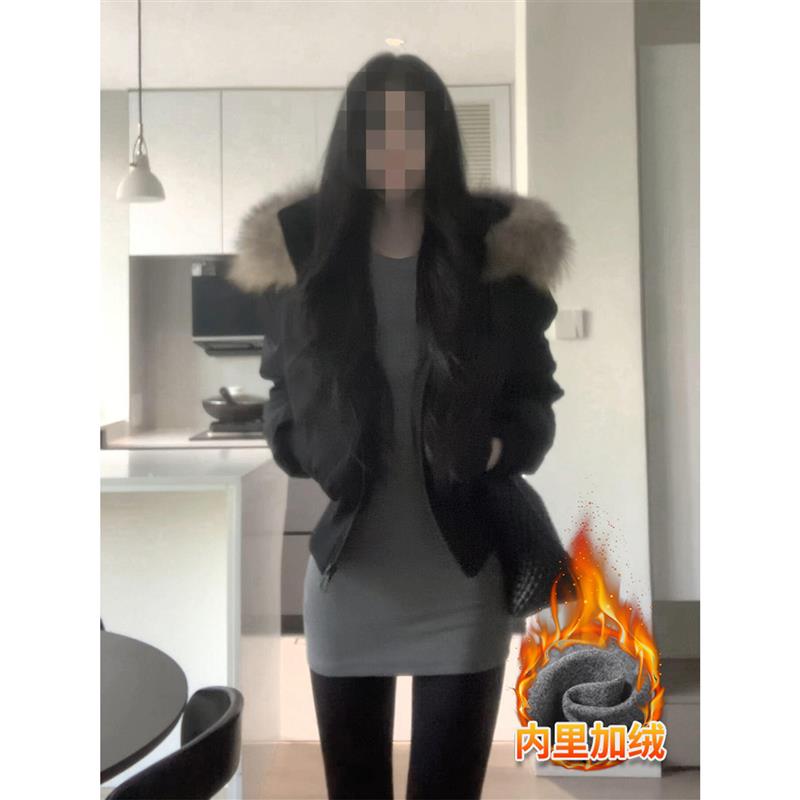 正品高货灰色中长款打底衫羽绒服内搭女上衣修身包臀加绒加厚秋冬