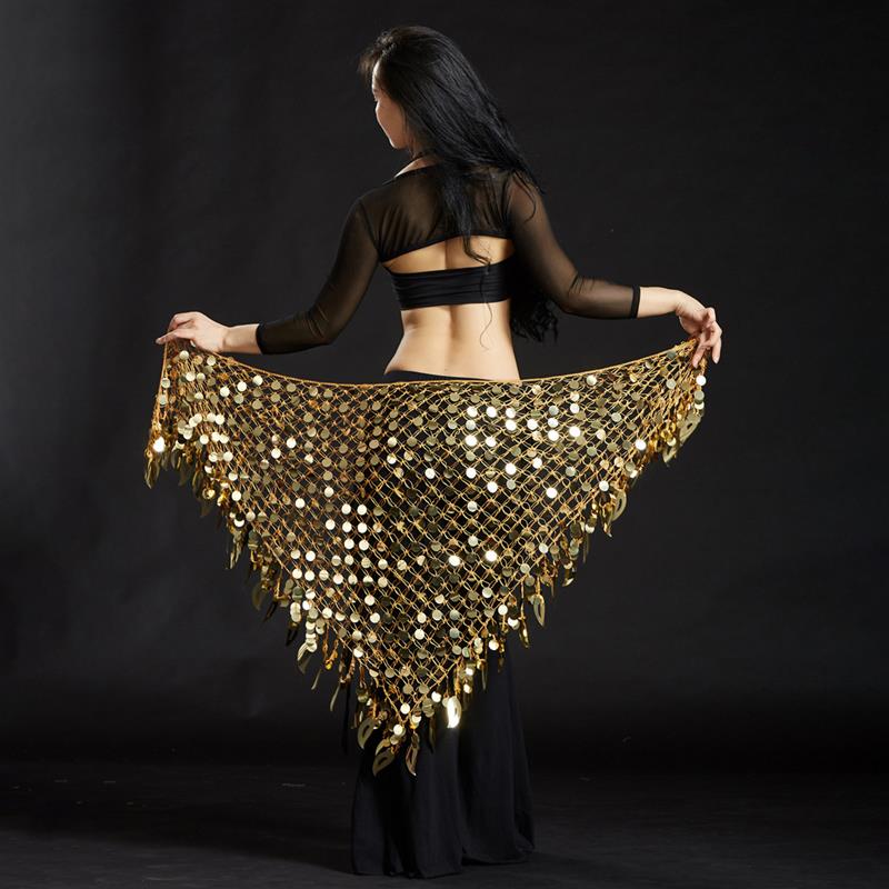 高货肚皮舞腰链臀巾新款渔网亮片三角巾铜锣片流苏腰带腰巾包