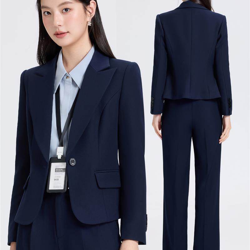 正品高货蓝色小个子西装套装女高级公务员面试职业正装大学生短款