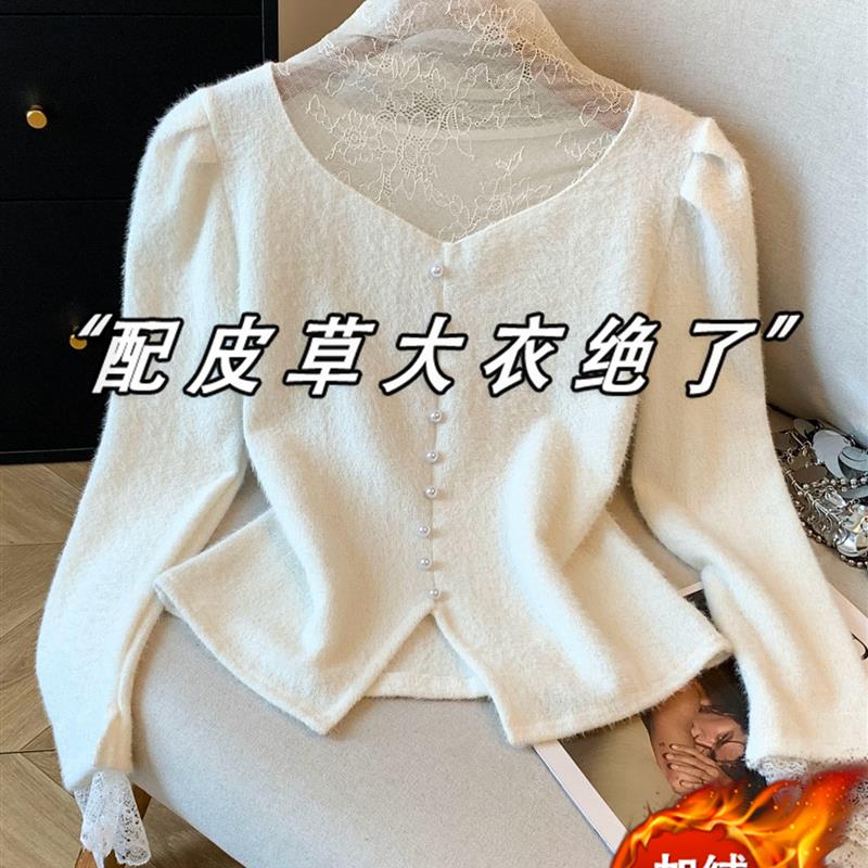 正品高货蕾丝加绒半高领打底衫女秋冬风衣内搭广州十三行小香风巨
