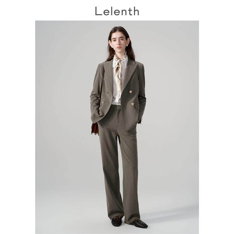 正品高货Lelenth 灰绿西装套装女秋季职业面试西服高级感职场通勤
