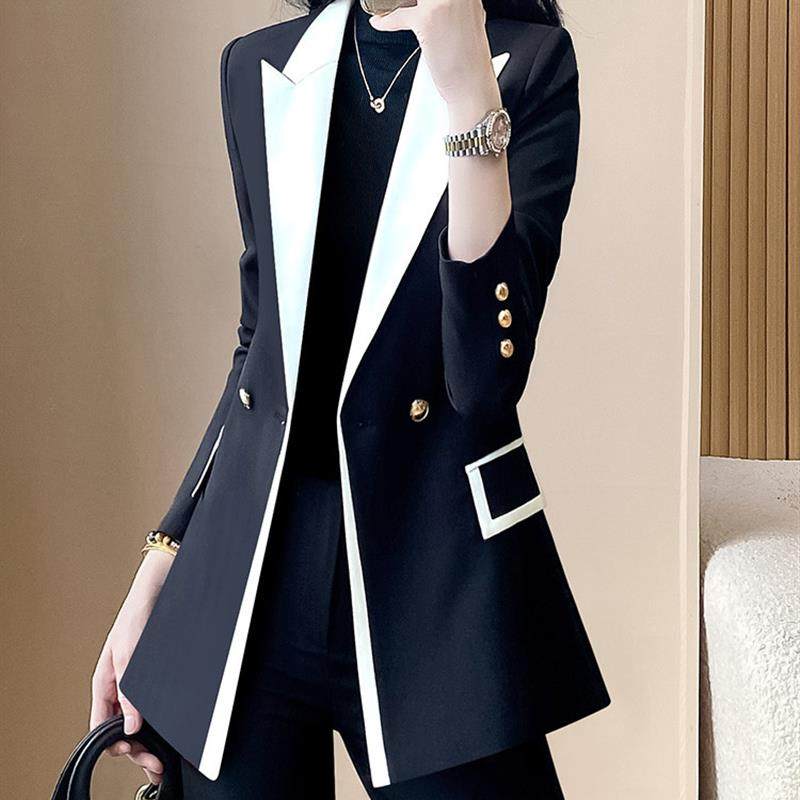 正品高货西装外套女黑色设计感小众拼接小西服两件套独特漂亮时尚