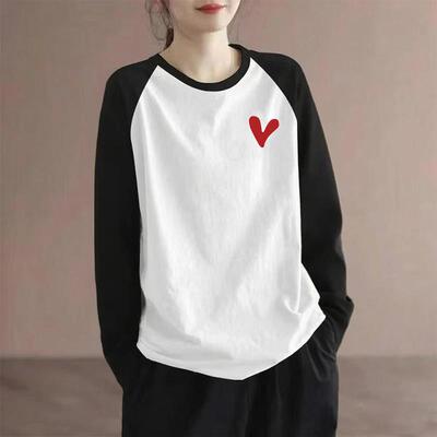 正品高货纯棉插肩袖长袖t恤女2025新款初中生内搭打底衫胖mm大码