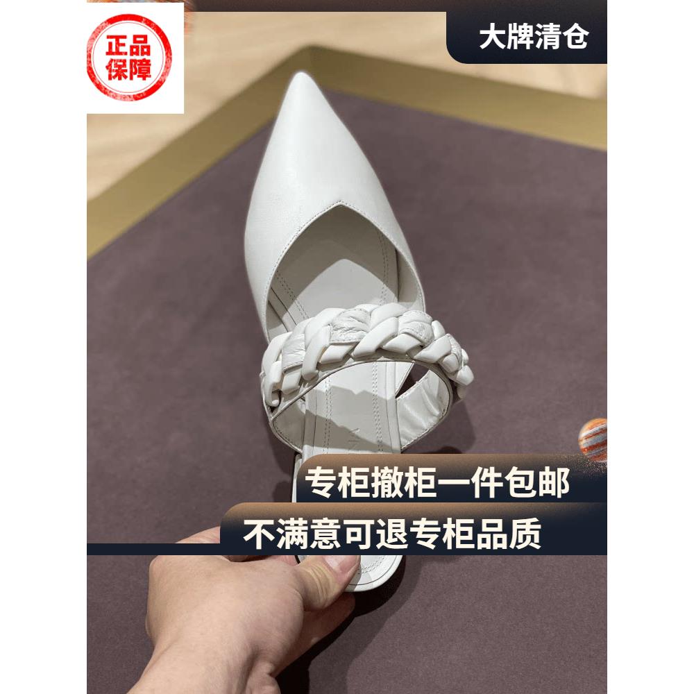 女夏外穿包头凉鞋露娜女鞋SL春夏尖头外穿穆勒鞋羊皮链条包头平