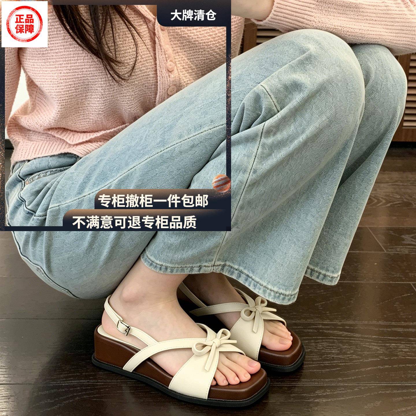 大码人字拖加宽版~法式方头厚底一字带拖鞋懒人凉拖鞋女夏202