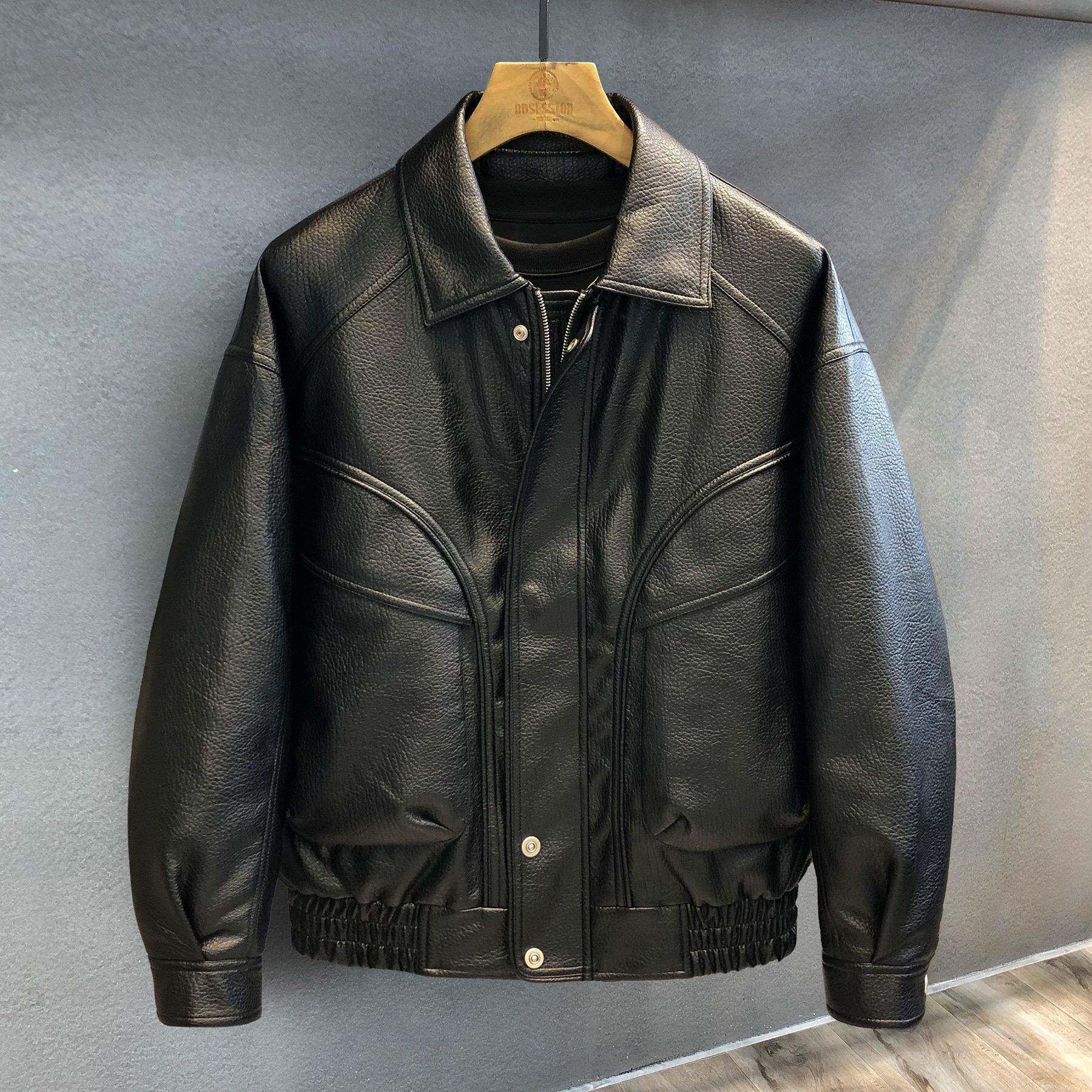 速发高货小排量机车重磅90鸭绒工装皮衣羽绒服男士冬季加厚保暖外