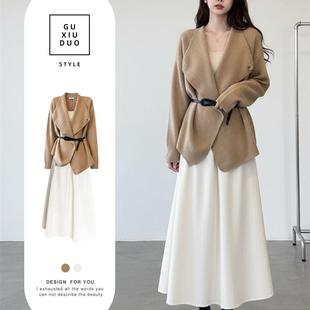 正品高货早秋日ootd巨好看的韩系一整套深冬穿搭小香风外套裙子两