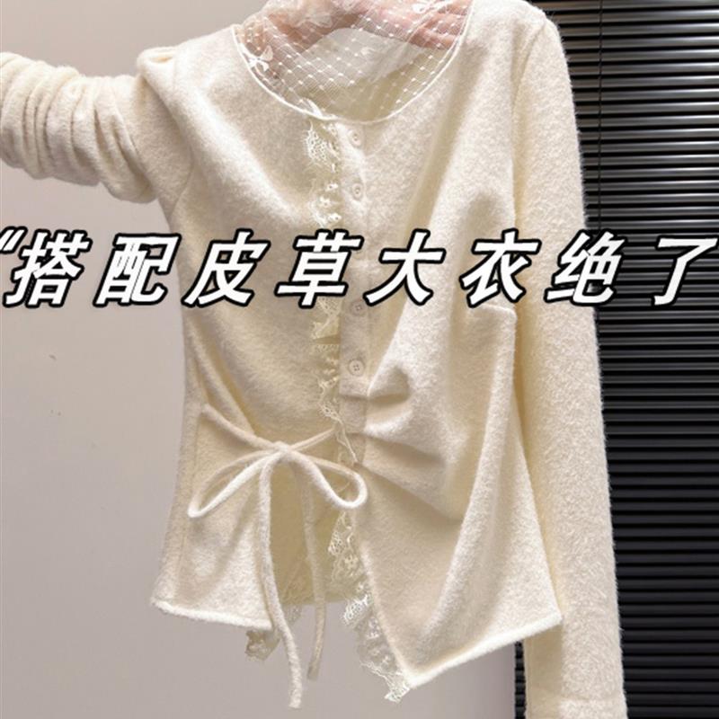 正品高货蕾丝半高领打底衫女秋冬皮草内搭巨好看上衣十三行不规则