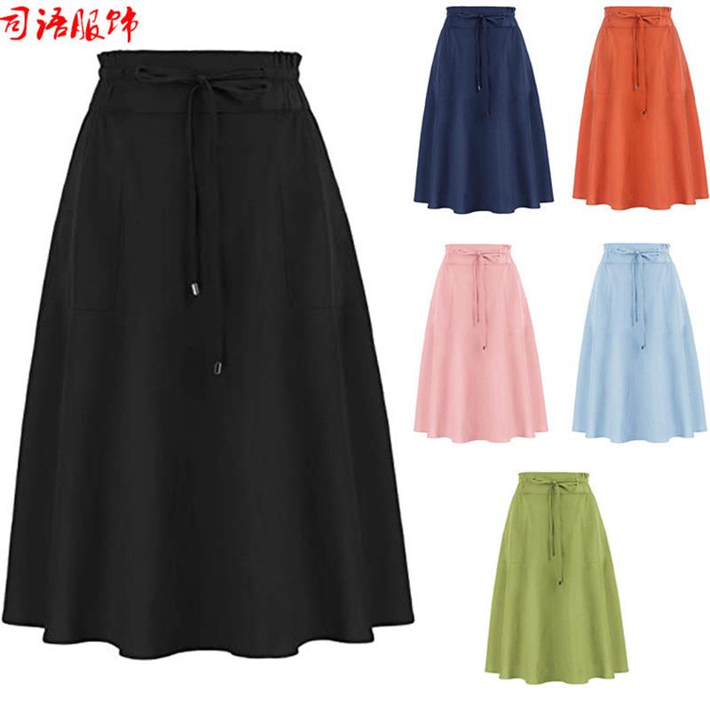 正品高货2025时尚女式休闲棉麻裙口袋半身裙欧美风中长a型秋款百