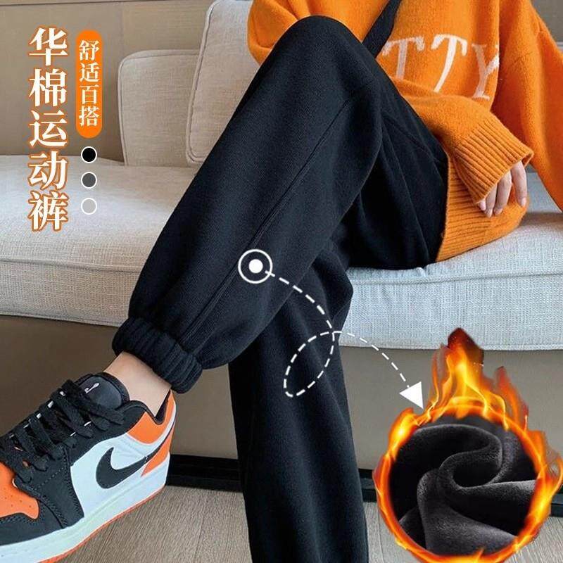 正品高货黑色束脚运动裤女款加绒显瘦小个子宽松休闲秋冬2025新款