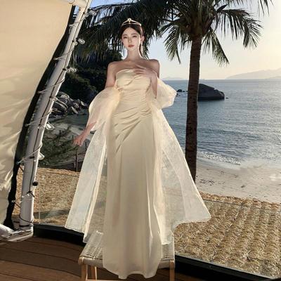 正品高货灵动飘逸女神仙系抹胸拖尾新娘结婚订婚婚纱礼服敬酒服晨