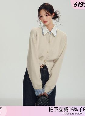 正品高货RECOIN R1C 假两件衬衫领针织衫毛衣女2025年开春穿搭收