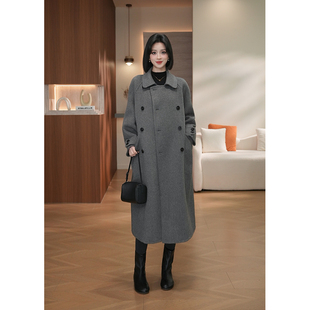 小个子韩版 ［小爽Finn］5518 长款 娃娃领双排扣挽袖 羊毛大衣 大版