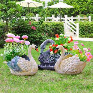 天鹅树脂花盆罗马柱阳台装饰户外庭院花园绿植盆栽创意动物摆件