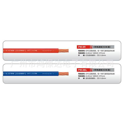 汽车音响线材 嘉利堡 PW-8R PW-8BL 8号电源线 纯铜