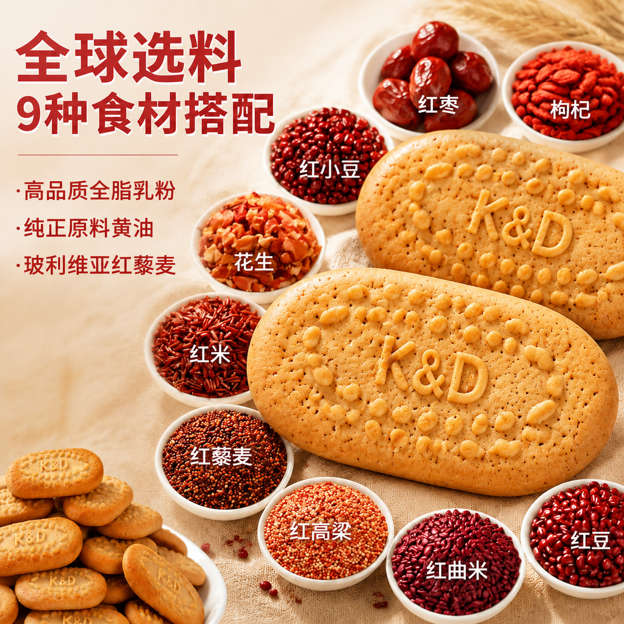 惟明康养九红藜麦谷物粗粮饼干无糖高膳食纤维健身糖友控糖可吃