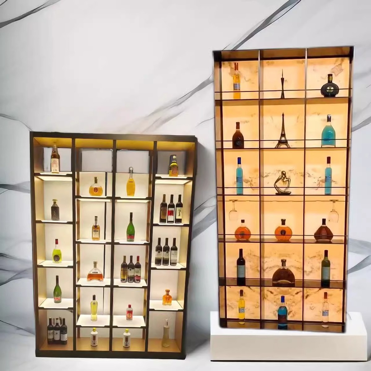 发光背板置物架酒柜酒架亚克力不锈钢金属钢板柜装饰柜展示柜定制