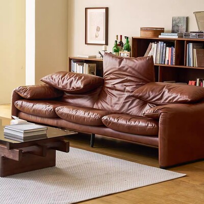 Cassina Maralunga马拉伦加沙发可调节高靠背折耳中古风真皮沙发