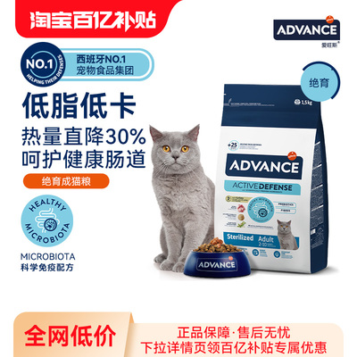 【百亿补贴】ADVANCE爱旺斯绝育成年猫粮进口低脂体重控制1.5kg