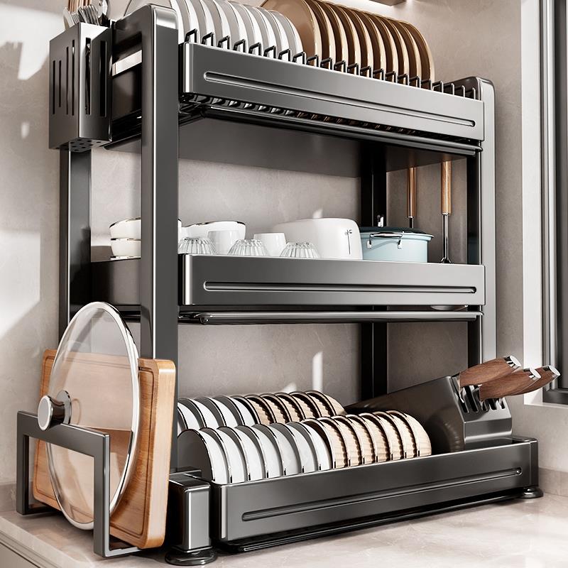 不锈钢厨房多功能置物架家用台面碗架放碗盘沥水架碗筷碗碟收纳层