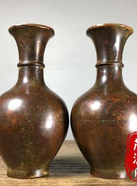 古玩铜器纯铜光面花瓶插花瓶摆件一对旧货老物件家居玄关摆件收藏