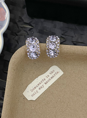 韩系时尚紫色闪钻小C耳环925银针小众设计感高级耳钉耳环简约耳饰