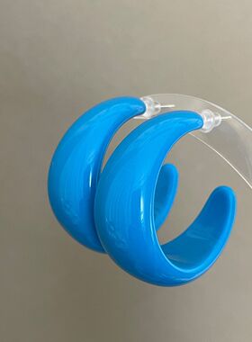 法式复古港风蓝色C形925银针流苏耳环轻奢高级感耳圈时尚百搭