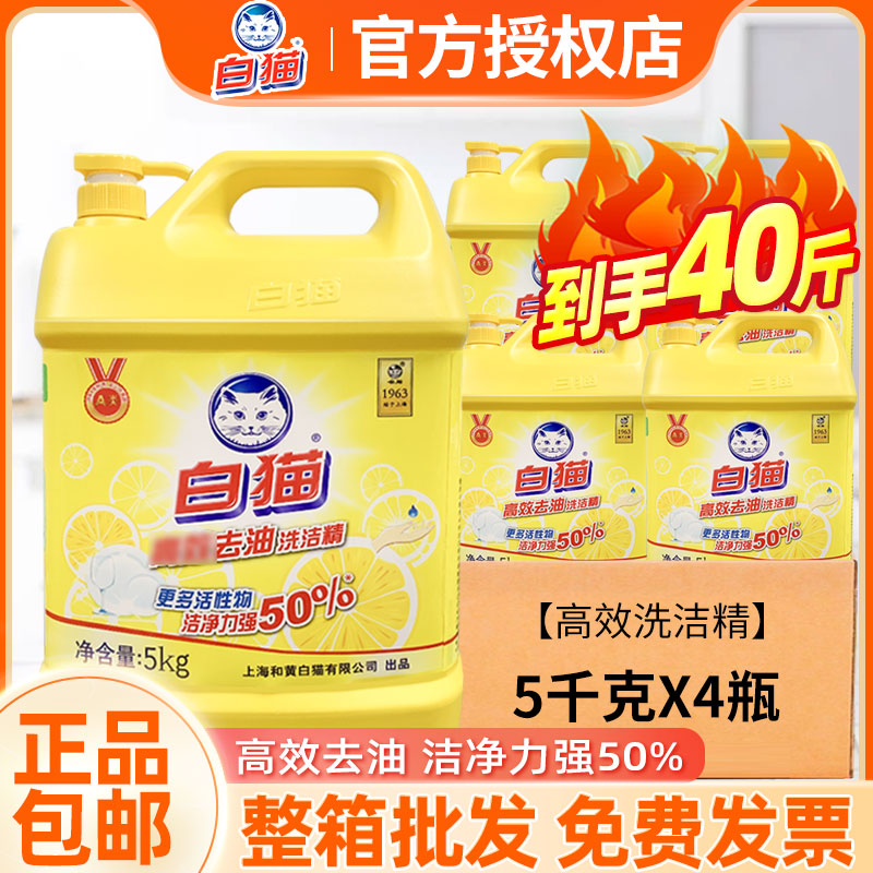 白猫高效去油洗洁精5kg食品用含更多去油因子轻松去油易冲洗整箱