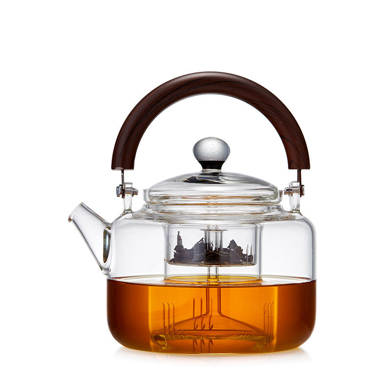 蒸煮两用耐高温玻璃茶壶大容量煮茶器黑晶炉提梁壶泡茶 新羽手工