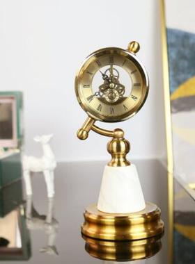 北欧轻奢大理石座钟摆件样板间水晶地球仪客厅家居书房床头柜装饰