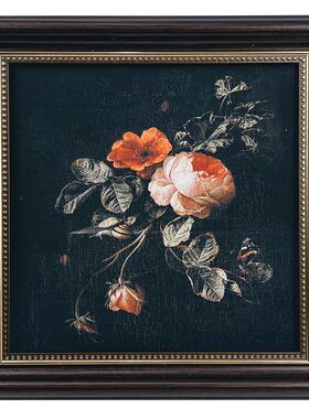 美欧式玫瑰百合复古油画装饰画客厅卧室玄关餐厅挂画方形相框摆件