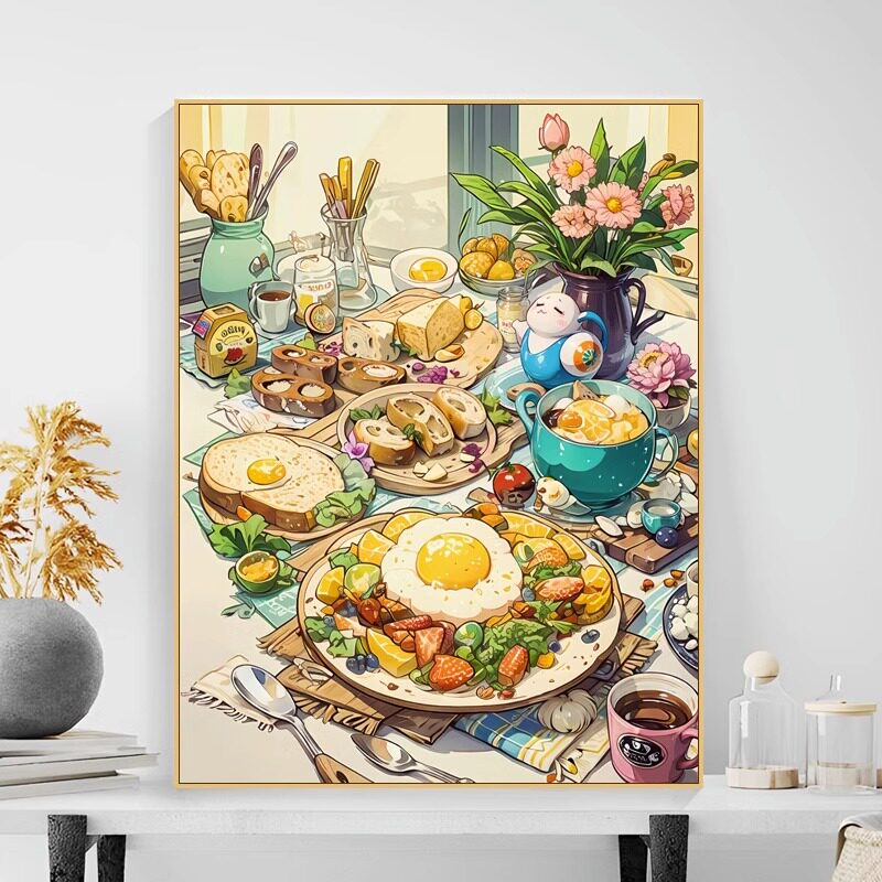 下午茶diy数字油画填充填色手工油彩画儿童打发时间手绘丙烯画画