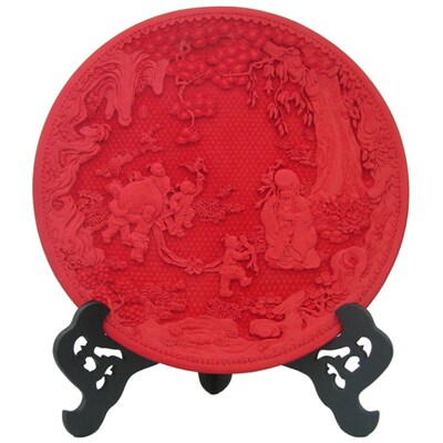 扬州漆器礼品台屏15寸福字剔红雕漆盘摆件商务婚庆祝寿民间工艺品