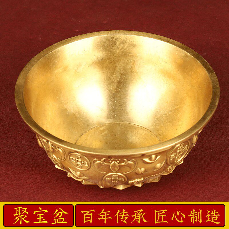 聚宝盆纯铜实心摆件沈万三元宝客厅财位家居店铺铜器碗装饰大小号