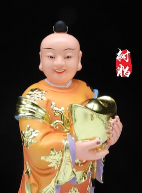 包邮12寸招财进宝童子神像手捧元宝拿字牌童子道像招福纳财摆件