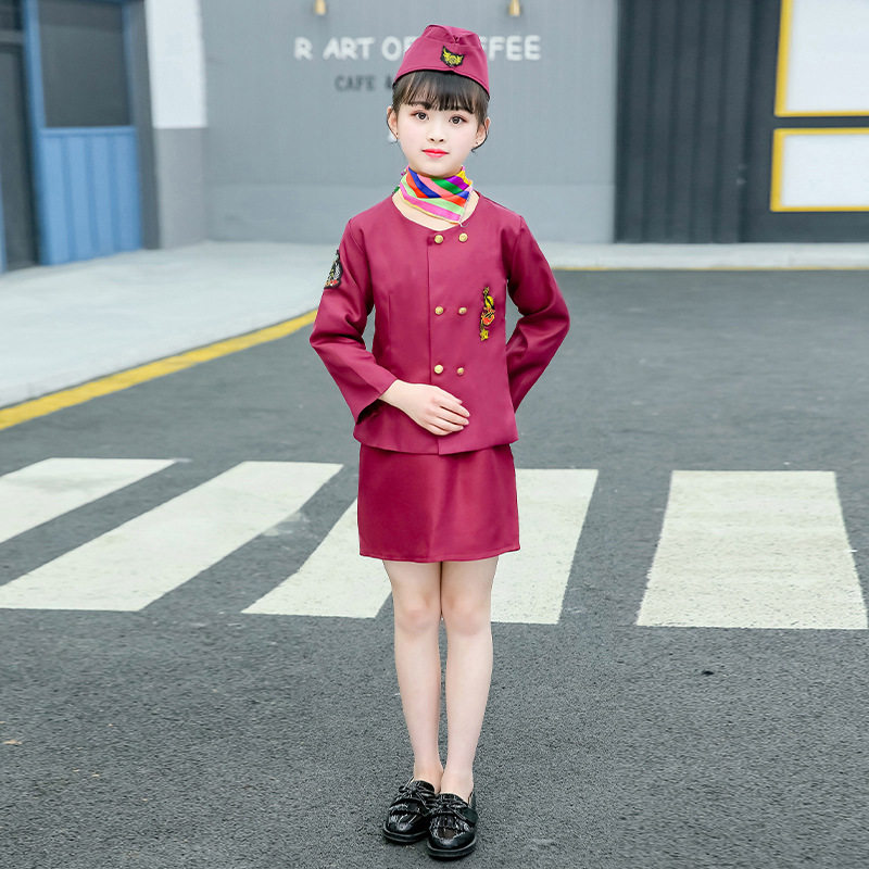 儿童机长制服男空姐乘服装女飞行员套装演出表演出角色扮演舞蹈服