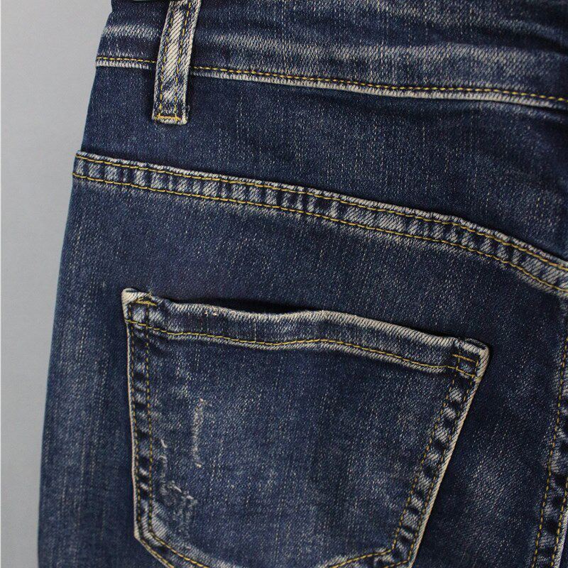 男士八分哈伦牛仔裤宽松弹力七分裤深蓝色2024夏季小脚裤薄款休闲