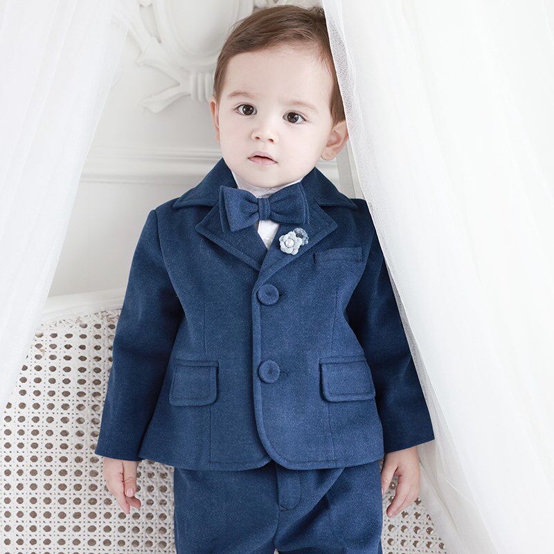 2023秋冬新款男童礼服儿童西装周岁生日演出服英伦风花童小西服