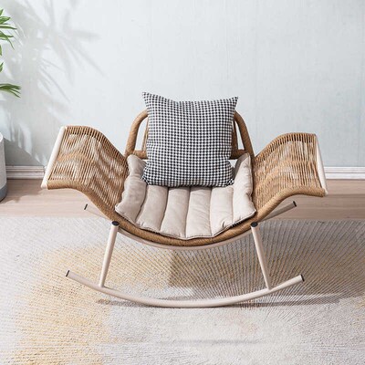 网红阳台摇椅躺椅家用休闲凳子北欧懒人沙发户外藤编家具坐躺两用