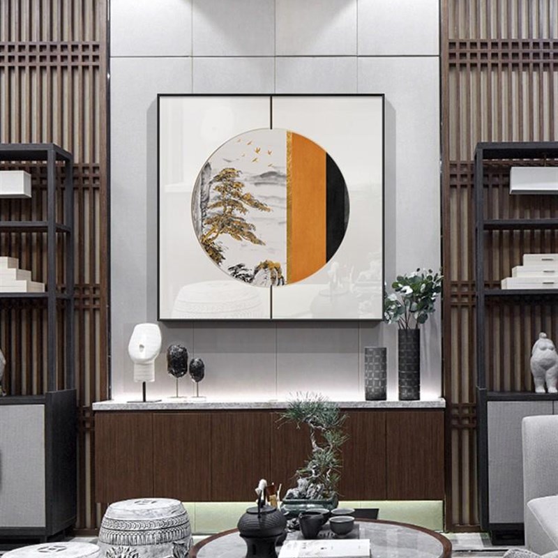 网红新中式客厅装饰画正形合玄走廊茶室壁室画方卧书房禅意组画挂