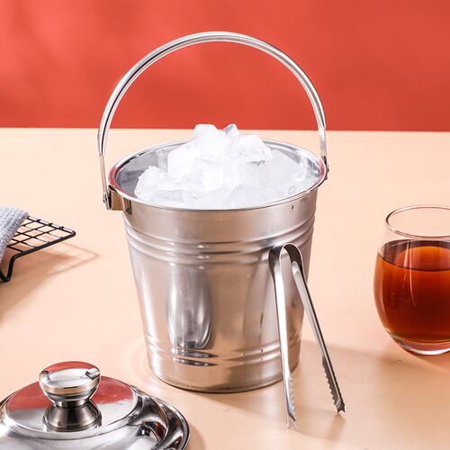 加厚不锈钢冰桶手提小冰块桶糖水桶带盖奶茶店冷饮桶酒吧户外商用