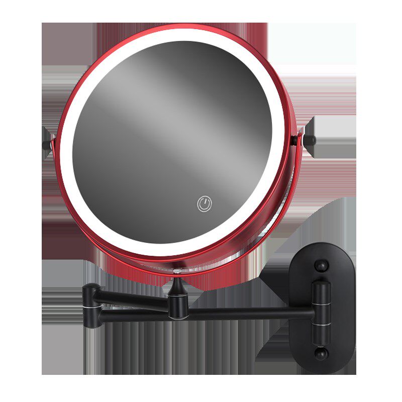 浴室化妆镜壁挂带灯免打孔酒店卫生间led镜子折叠伸缩双面美容镜