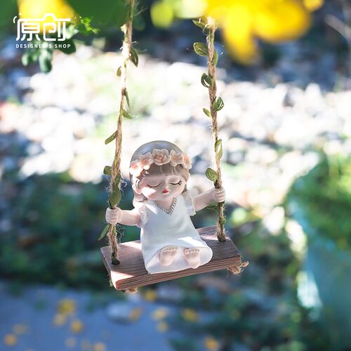 创意可爱卡通少女秋千摆件户外庭院花园树上阳台造景布置装饰挂件