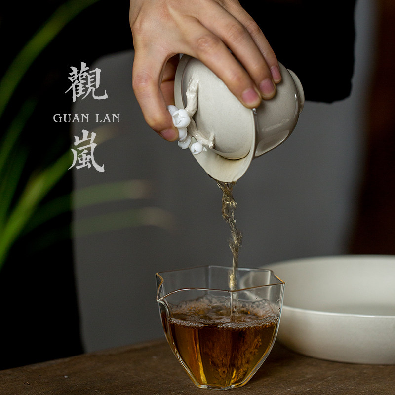 草木灰釉纯手工盖碗防烫冲茶器单个泡茶碗茶杯创意手捏梅花敬茶碗
