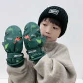 儿童手套冬天户外滑雪加厚加绒保暖全包连指手套男童女童防水手套