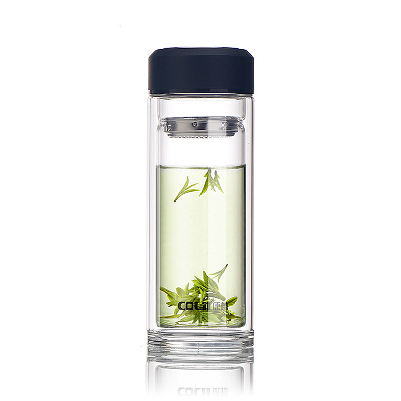 康林玻璃杯双层便携水杯商务隔热车载茶杯带盖过滤网水瓶泡茶杯子图片