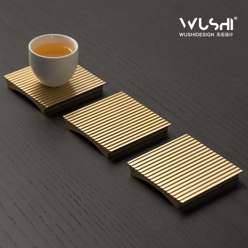 无石设计茶杯垫茶托茶道铝合金杯托轻奢高级感功夫茶创意隔热茶垫